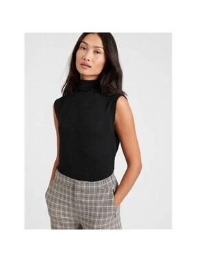 BANANA REPUBLIC NWOT WOMENS LUXESPUN MOCK-NECK TOP IN BLACK-SIZE MEDIUM